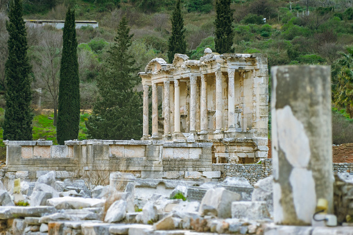 View of the Library of Celsus. Ephesus ancient city, Turkey.