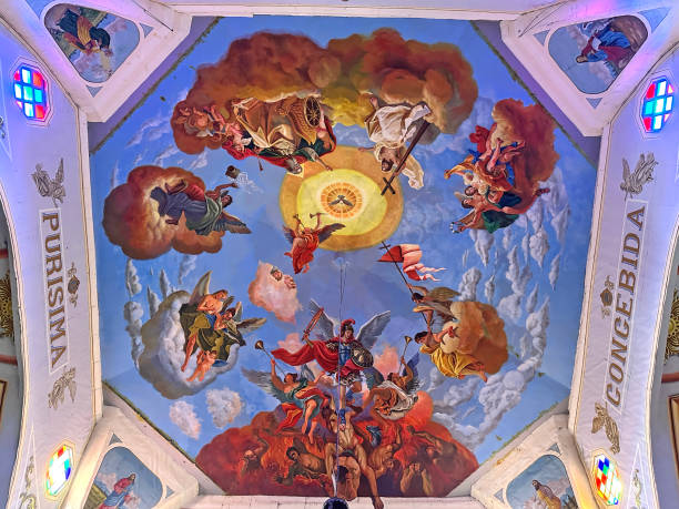 The inside of the beautiful Baclayon Church located at Bohol, Phillippines. The present stone church was finished by the Jesuits in 1727. It is the oldest coral stone church in the region. One of the oldest in Asia and foremost among the best preserved Jesuit built churches in the Philippines