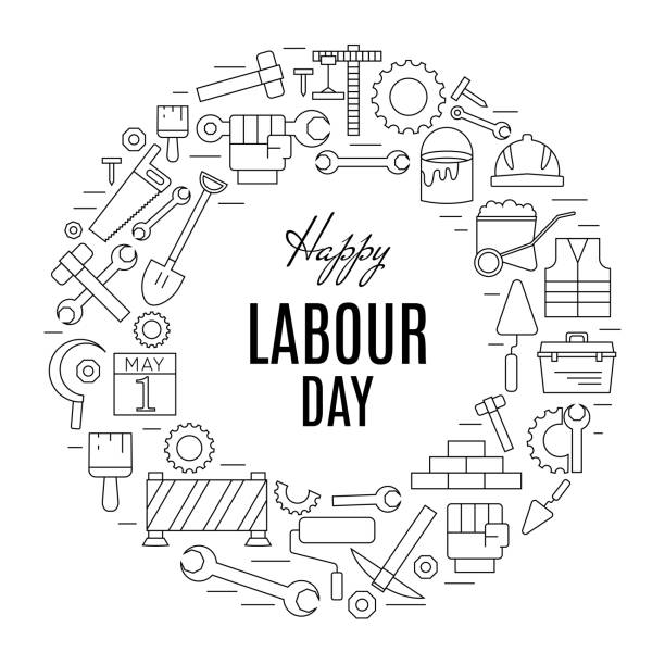 International Labour Day icons set in round shape. 1st May Worker s Day poster. International Labour Day icons set in round shape. 1st May Worker s Day poster. Vector Labor Day stock illustrations