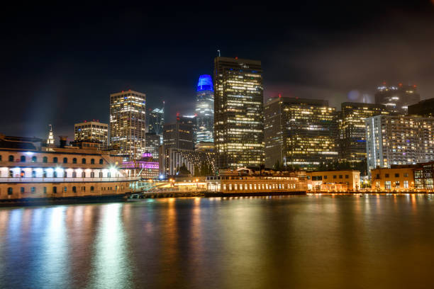 San Francisco skyline on a foggy autumn night
