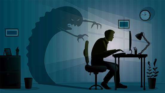 A man works alone at the office late night and his shadow becomes a monster.