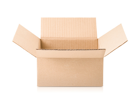 one open cardboard box on a white isolated background