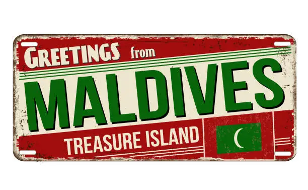 Vector illustration of Greetings from Maldives vintage rusty metal sign