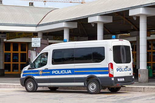 Zadar, Croatia - April 14 2019: Police van parked at the Bus Terminal.