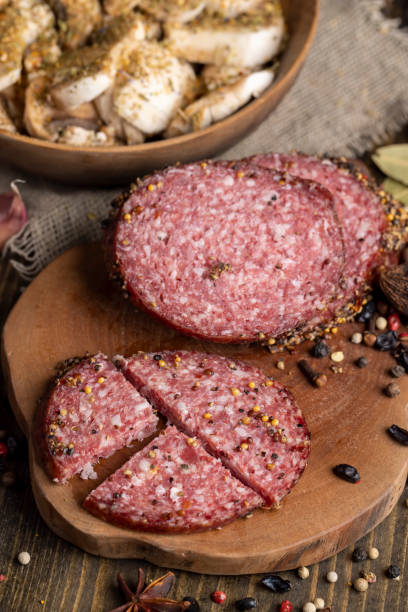 istock Sliced salami using beef meat with spices 1477616064