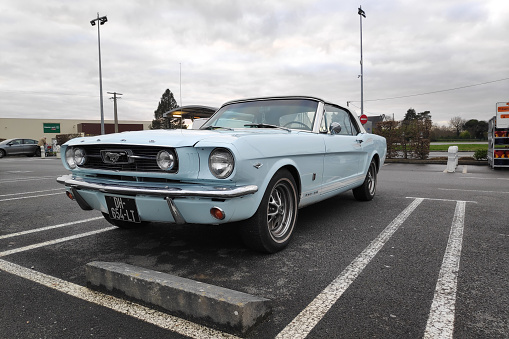 Pleyber-Christ, France - January 05 2022: 1966 Ford Mustang GT Convertible 289 in a parked lot.