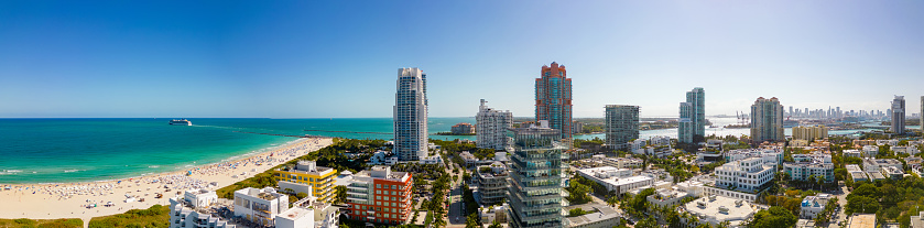 Aerial panorama South Beach Miami FL circa 2023