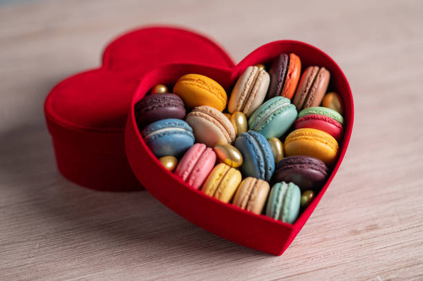 istock Macarons in a heart shaped gift box 1477618412