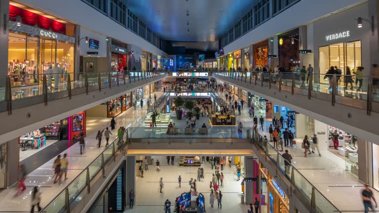 Timelapse View of People Shopping at the Famous Dubai Mall in Dubai, United Arab Emirates (UAE), Zoom Out