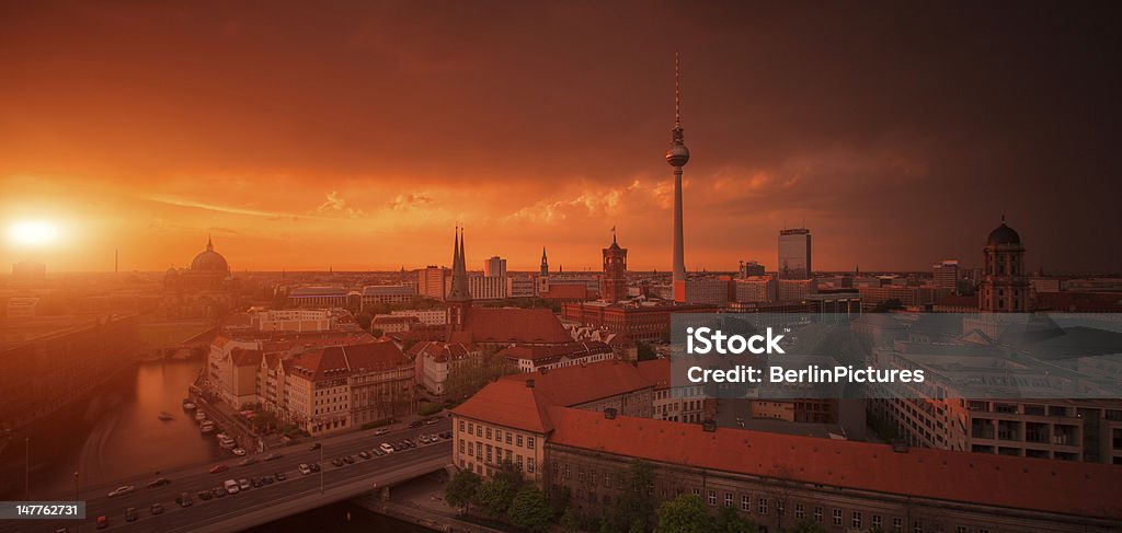 Berlin Skyline City Panorama with Sunset - landmark in Germany Berlin Skyline City Panorama with Sunset - famous landmark in Berlin, Germany, Europe  Berlin Stock Photo