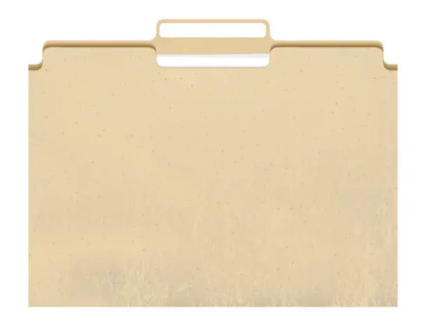 Vector illustration of Manila folder with cut tab and papers isolated on white