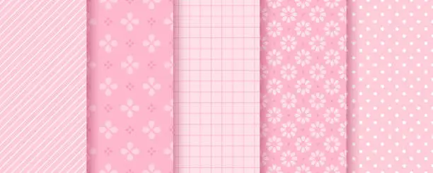 Vector illustration of Pink seamless pattern. Scrapbook baby girl textures. Vector illustration.