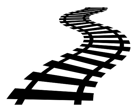 Curving railway track isolated vector silhouette.