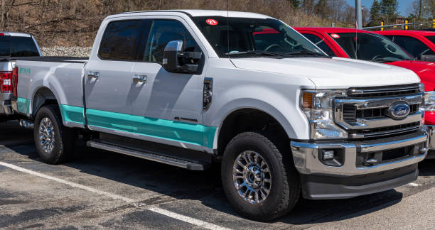 A Ford F250 for sale at a dealership stock photo