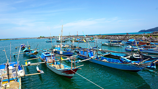 Cikidang fishing port panorama located in Pangandaran region in West Java Indonesia