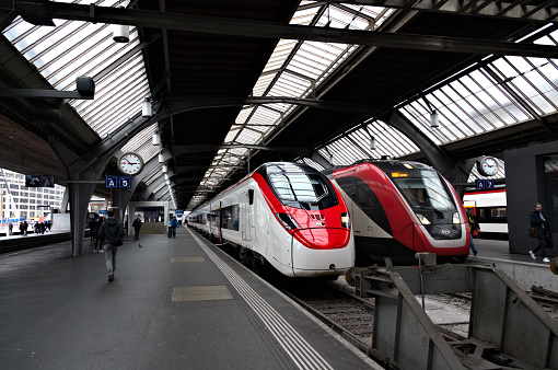 High-speed trains at Zurich Hauptbahnhof station in Switzerland