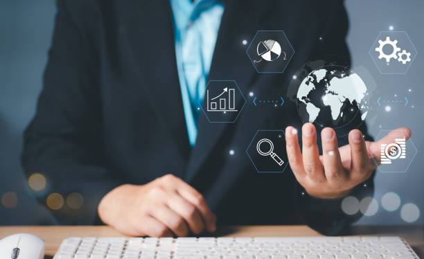 istock man Hand holding virtual Global Internet connection metaverse. Business global internet connection application technology and digital marketing, Financial and banking, Digital link tech, big data. 1477644848