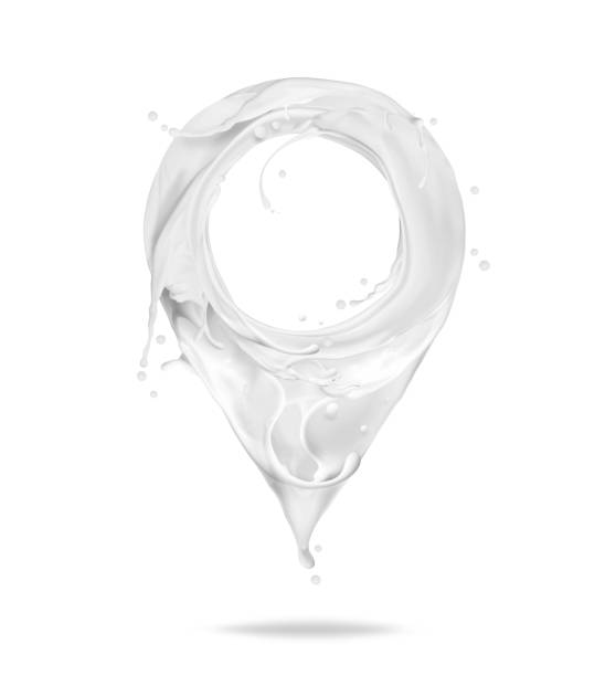 istock Location symbol made of milk splashes isolated on a white background 1477651332