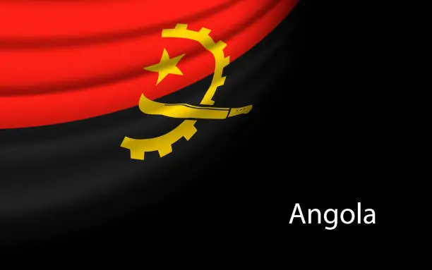 Vector illustration of Wave flag of Angola on dark background.