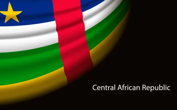 Vector illustration of Wave flag of Central African Republic on dark background.