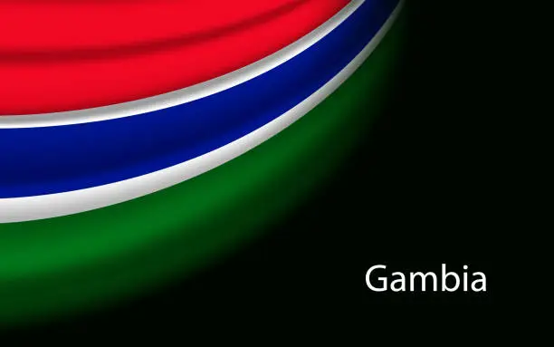 Vector illustration of Wave flag of Gambia on dark background.