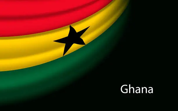 Vector illustration of Wave flag of Ghana on dark background.