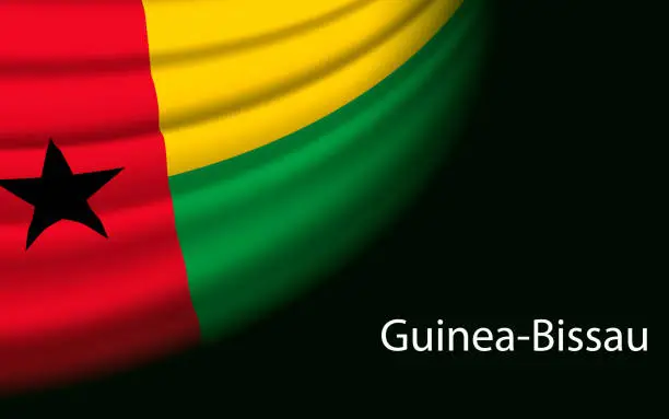 Vector illustration of Wave flag of Guinea-Bissau on dark background.
