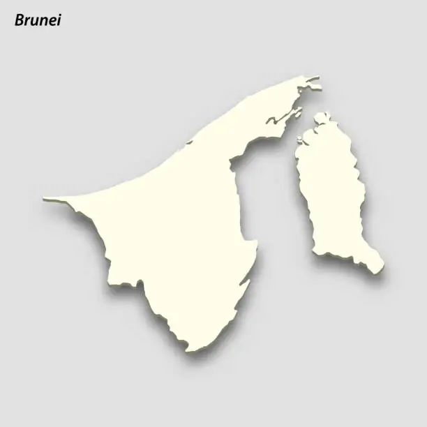 Vector illustration of 3d isometric map of Brunei isolated with shadow