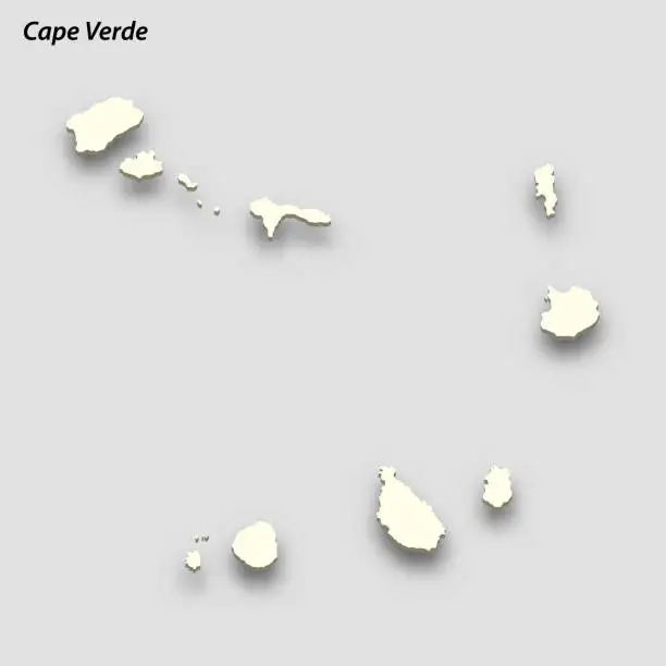 Vector illustration of 3d isometric map of Cape Verde isolated with shadow