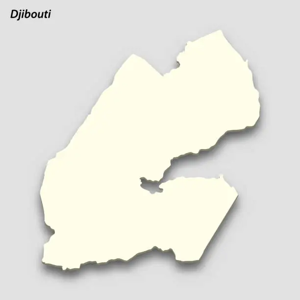 Vector illustration of 3d isometric map of Djibouti isolated with shadow