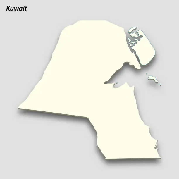 Vector illustration of 3d isometric map of Kuwait isolated with shadow