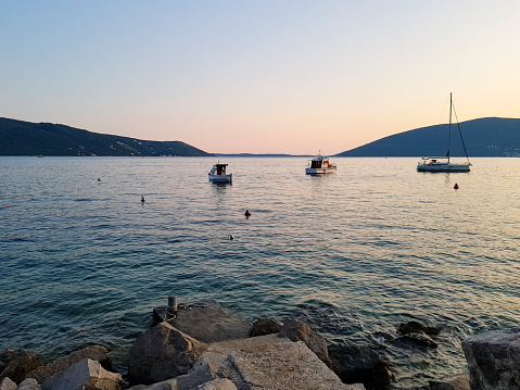panoramic view of the bay, calm sea surface in Herceg Novi, Herceg Novi Municipality, Montenegro
