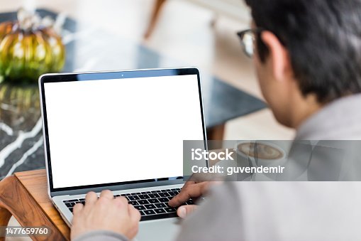 istock Using blank white screen laptop 1477659760
