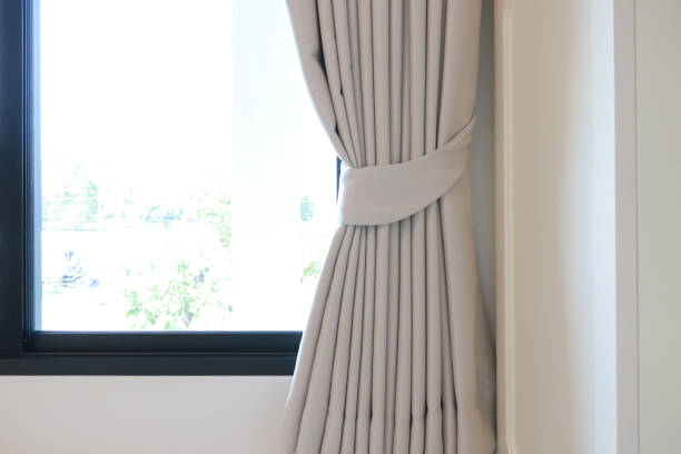 istock Rope curtain, gray curtain With white light curtain 1477661434