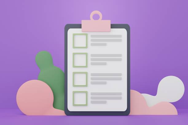 istock 3d render of minimal checklist detail or notebook with empty checkbox on purple background. 1477664675