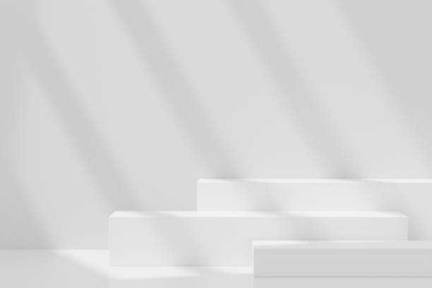 istock Abstract display podium with minimal geometric shapes design. 3d  rendering scene for mock up and product presentation. Pedestal platform for cosmetic advertise. 1477664779