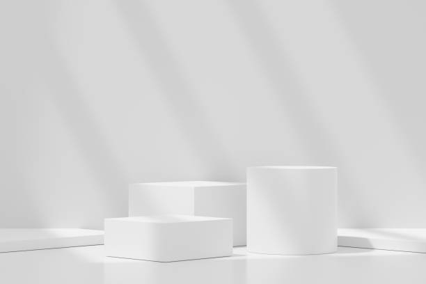 istock Abstract display podium with minimal geometric shapes design. 3d  rendering scene for mock up and product presentation. Pedestal platform for cosmetic advertise. 1477664788