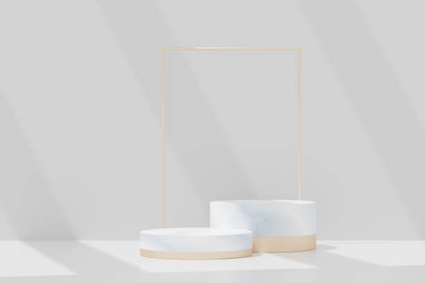 istock 3D Render, Minimal Realistic pastel Display Podium for Product Mock up or Cosmetics Presentation in colorful pastel Studio, Cylinder pedestal showcase scene, geometric shapes background. 1477666813
