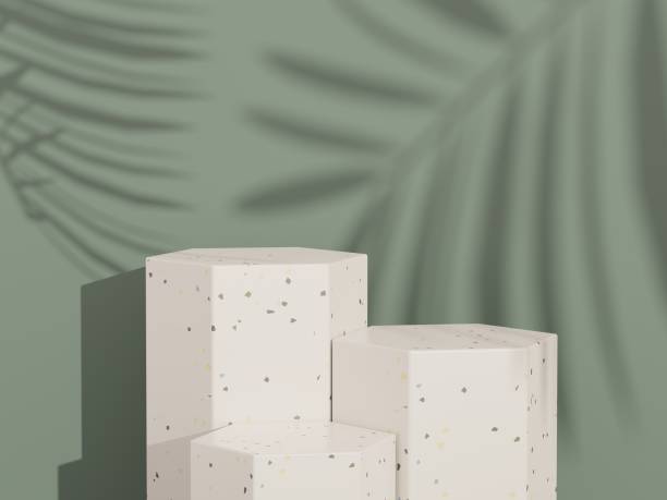 istock 3d abstract white platform showcase for product and cosmetic presentation with terrazzo idea concept. Minimal Podium for mock up and advertising. Render geometric design scene for web banner. 1477667471