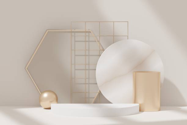 istock 3D Render, Minimal Realistic pastel Display Podium for Product Mock up or Cosmetics Presentation in colorful pastel Studio, Cylinder pedestal showcase scene, geometric shapes background. 1477667483