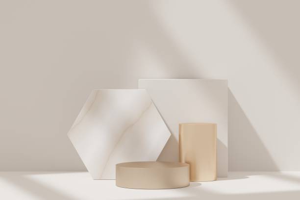 istock 3D Render, Minimal Realistic pastel Display Podium for Product Mock up or Cosmetics Presentation in colorful pastel Studio, Cylinder pedestal showcase scene, geometric shapes background. 1477667549
