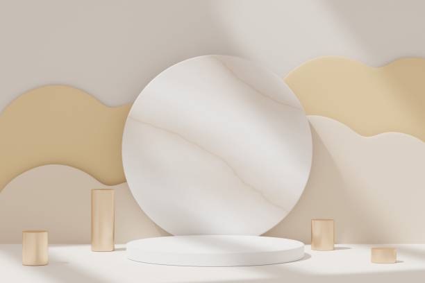 istock 3D Render, Minimal Realistic pastel Display Podium for Product Mock up or Cosmetics Presentation in colorful pastel Studio, Cylinder pedestal showcase scene, geometric shapes background. 1477667553