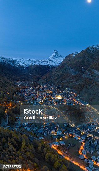 istock Zermatt city village view point and iconic Matterhorn peak at dawn, Switzerland. 1477667723
