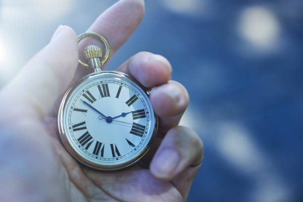 istock Male hand holding a retro pocket watch 1477669163