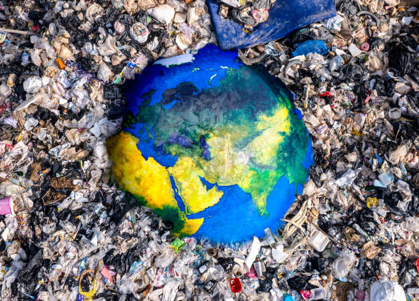 widok z lotu ptaka, ziemia i stosy śmieci, plastikowe butelki i śmieci. sortownia odpadów koncepcja usuwania odpadów i segregacji odpadów w celu ochrony środowiska i ratowania świata. - landfill garbage dump garbage bird zdjęcia i obrazy z banku zdjęć