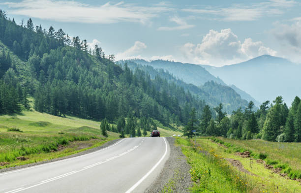 istock The road in the mountain valley, meadows and forests, summer 1477677656