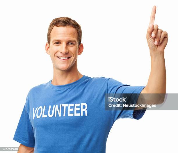 Happy Male Volunteer Isolated Stock Photo - Download Image Now - Volunteer, Picking Up, White Background