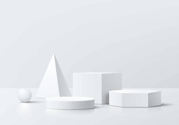 istock 3D realistic cylinder pedestal podium background with geometric object in white empty room. Vector abstract geometric platforms. Wall minimal scene, mockup products stage showcase, Promotion display. 1477679988