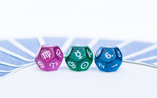 istock Dice divination with tarot card on background, astrological dices fortune telling divination tools 1477680016