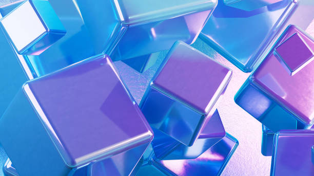 istock Metallic cubes floating in neon-colored space, 3D rendering background of technology concept 1477683513